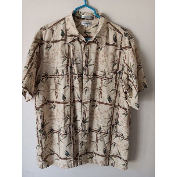 Ron Chereskin Hawaiian Shirt Washable Silk Tan Bamboo Design Size XL - Picture 1 of 10